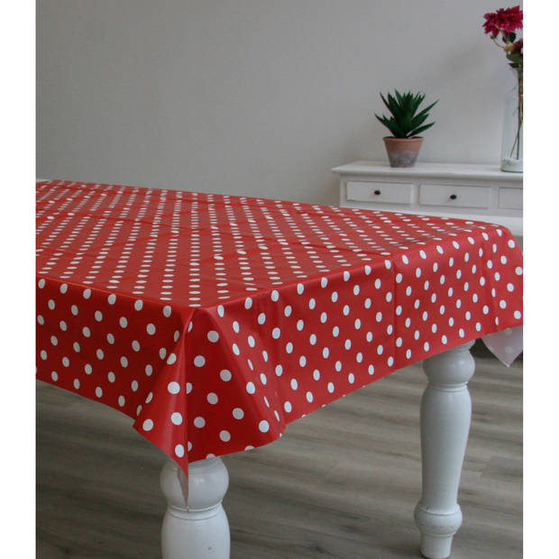 Tafelzeil/tafelkleed rood met witte stippen 140 x 300 cm - Tafelzeilen