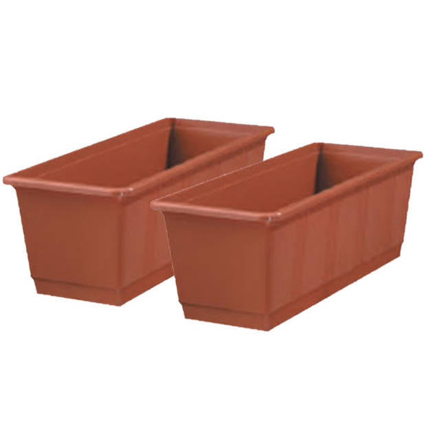 Set van 2x stuks plantenbakken terracotta rechthoekig 40 x 17,5 x 14,5 cm - Plantenbakken