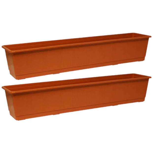 Set van 2x stuks plantenbakken terracotta rechthoekig 80 x 17,5 x 14,5 cm - Plantenbakken