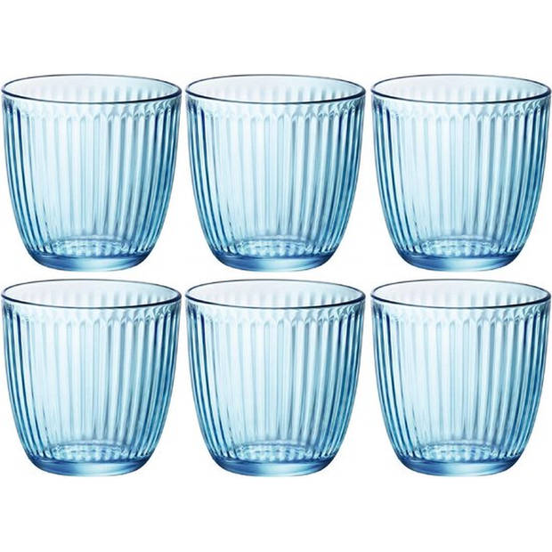 Bormioli Rocco Drinkglazen - 6x- blauw - tumbler glas - 290 ml - Drinkglazen