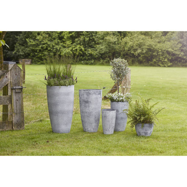 Bloempot/plantenpot vaas van gerecycled kunststof betongrijs D29 en H50 cm - Plantenpotten