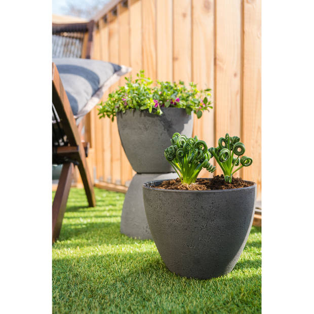 Bloempot/plantenpot van gerecycled kunststof donkergrijs D22 en H17 cm - Plantenpotten