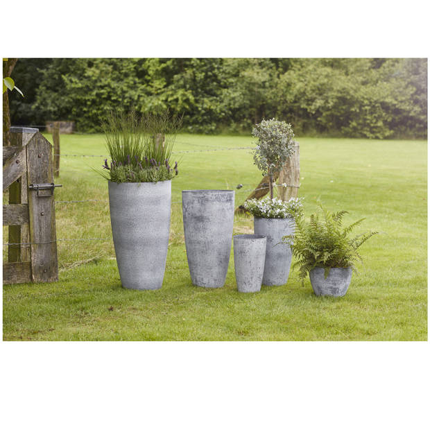 Bloempot/plantenpot schaal van gerecycled kunststof betongrijs D25 en H12 cm - Plantenpotten