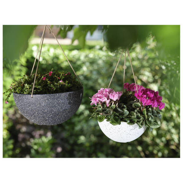 Hangende bloempot/plantenpot schaal van gerecycled kunststof wit D25 en H12 cm - Plantenpotten