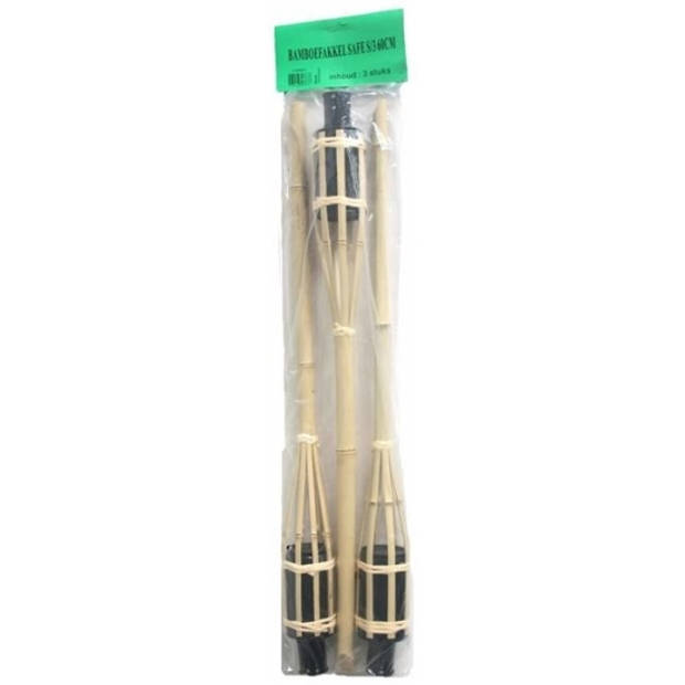 3x stuks bamboe tuinfakkels met oliehouder van 60 cm inclusief 1 liter lampenolie/fakkelolie - Fakkels