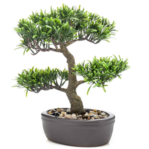 Groene kunstplant bonsai boompje 32 cm - Kunstplanten