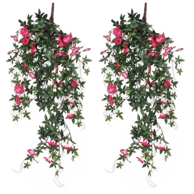 2x stuks groene Petunia roze bloemen kunstplanten 80 cm - Kunstplanten