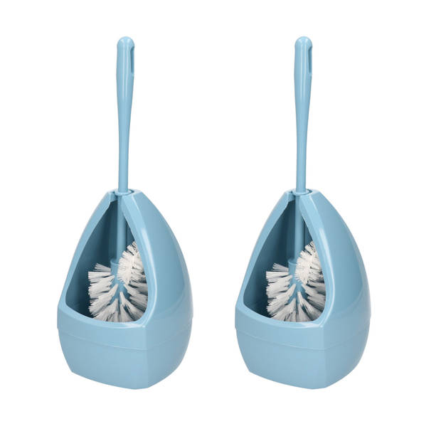 2x Stuks wc-borstels/toiletborstels met randreiniger inclusief houder lichtblauw 39.5 cm kunststof - Toiletborstels