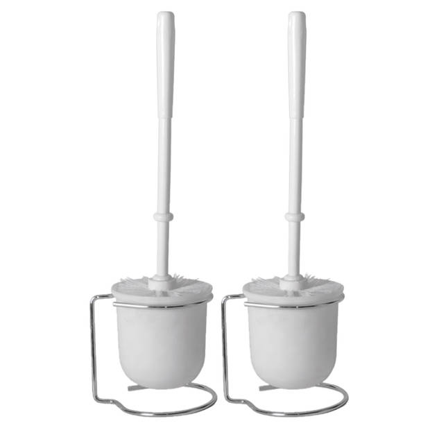 2x stuks wc/toiletborstels met houders wit van kunststof - Toiletborstels