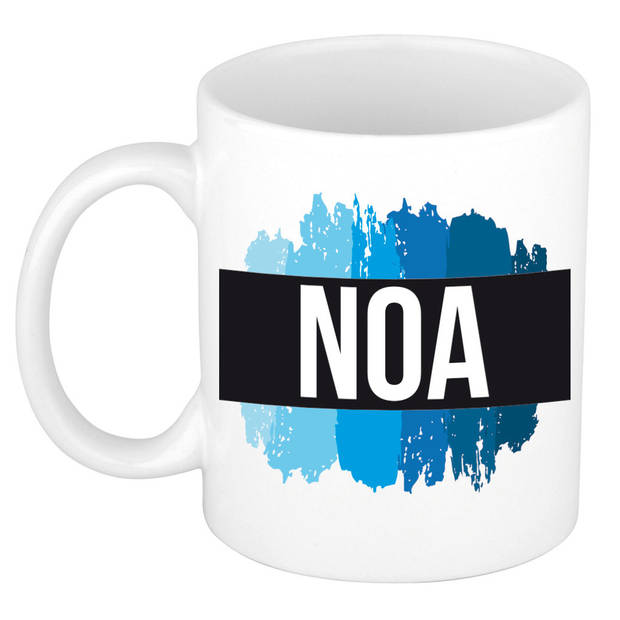 Noa naam / voornaam kado beker / mok verfstrepen - Gepersonaliseerde mok met naam - Naam mokken