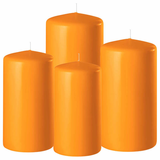 4x stuks oranje stompkaarsen 8-10-12-15 cm - Stompkaarsen