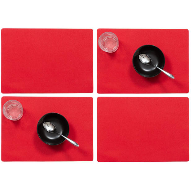 Set van 4x stuks stevige luxe Tafel placemats Plain rood 30 x 43 cm - Placemats