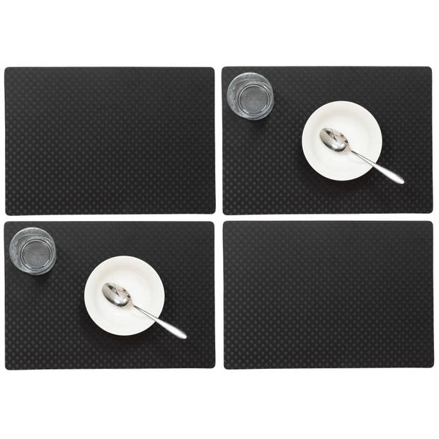 Set van 4x stuks stevige luxe Tafel placemats Zafiro zwart 30 x 43 cm - Placemats