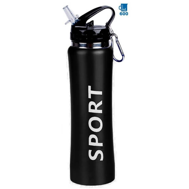 Sport Bidon drinkfles/waterfles Sport print zwart 600 Ml - Drinkflessen