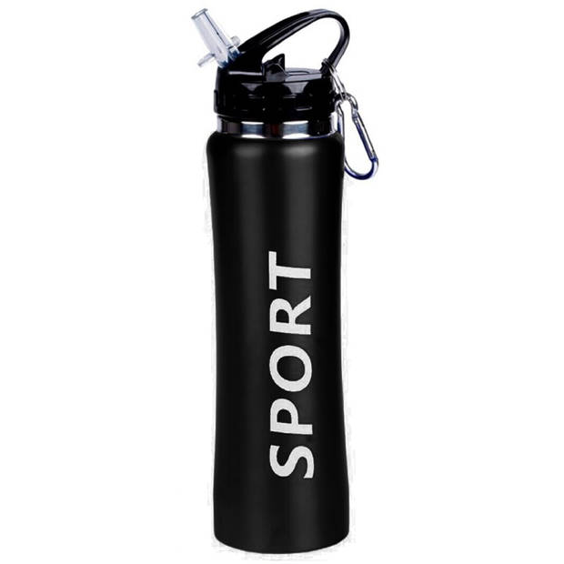 Sport Bidon drinkfles/waterfles Sport print zwart 600 Ml - Drinkflessen