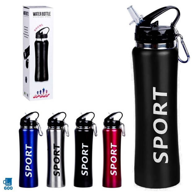 Sport Bidon drinkfles/waterfles Sport print zwart 600 Ml - Drinkflessen