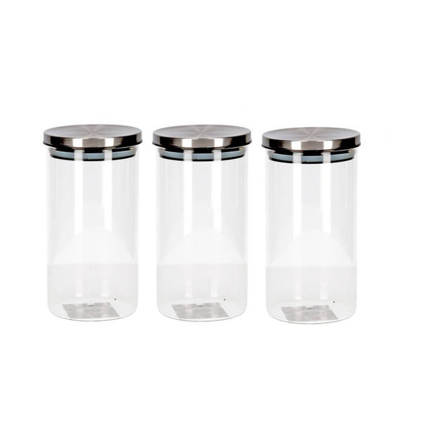 3x transparante bewaarbussen met deksel van glas 900 ml - Voorraadpot