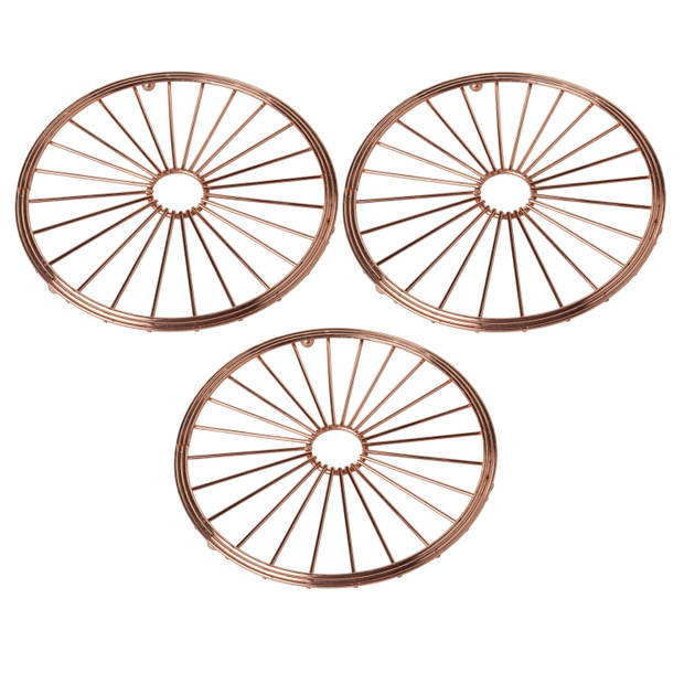 Set van 3x stuks ronde pannen onderzetters van metaal koper 20 cm - Panonderzetters