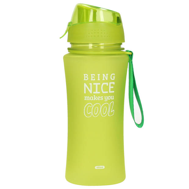 Sport Bidon drinkfles/waterfles - 2x - Being Nice - groen - kunststof - 480 ml - Drinkflessen