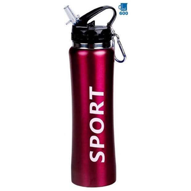 2x Sport Bidon drinkfles/waterfles Sport print rood 600 Ml - Drinkflessen