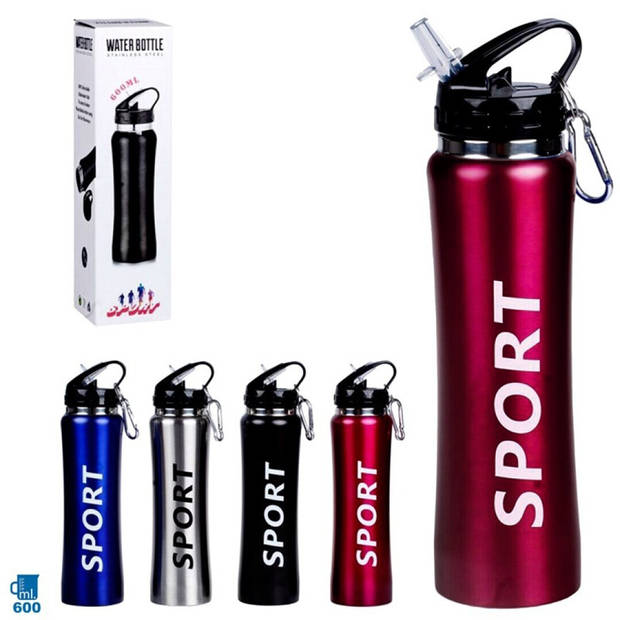 2x Sport Bidon drinkfles/waterfles Sport print rood 600 Ml - Drinkflessen