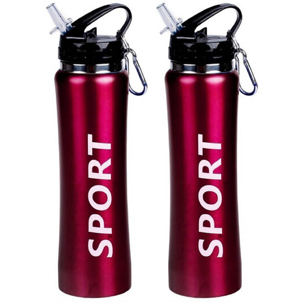 2x Sport Bidon drinkfles/waterfles Sport print rood 600 Ml - Drinkflessen