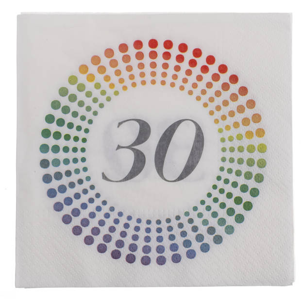 40x Leeftijd 30 jaar witte confetti servetten 33 x 33 cm - Feestservetten