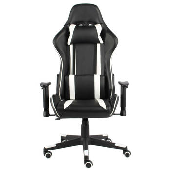 The Living Store Gamingstoel Gamer - Hoge Rugleuning - Ergonomisch - Hoogte Verstelbaar - Zwart/Wit - 68x69x123-133 cm