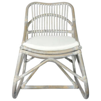 The Living Store Rattan Relaxstoel - 73 x 50 x 78 cm - Crèmewit Kussen - Grijs Frame