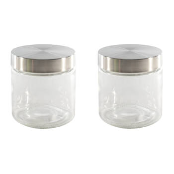 Set van 2x stuks voorraadpotten/bewaarpotten 750 ml glas met Rvs deksel - Voorraadpot