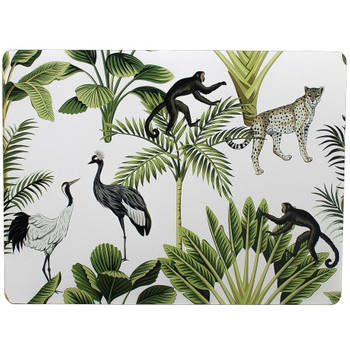 Rechthoekige placemat jungle print wit kurk 30 x 40 cm - Placemats