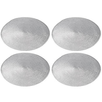 4x stuks ronde placemats zilver polypropeen 38 cm - Placemats