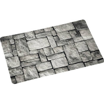 4x Rechthoekige onderleggers/placemats voor borden met grijze stenen print 28 x 43 cm - Placemats
