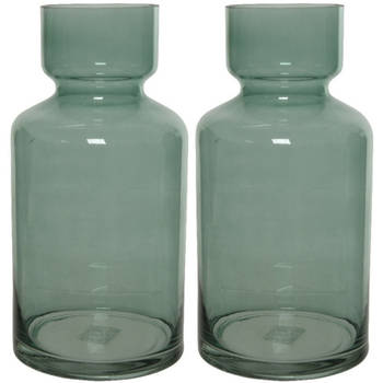 Set van 2x stuks groene vazen/bloemenvazen 6 liter van glas 15 x 30 cm - Vazen