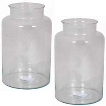 Set van 2x stuks glazen melkbus vaas/vazen 11 liter smalle hals 19 x 35 cm - Vazen