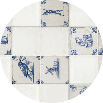 Tafelzeil/tafelkleed Delfts blauwe tegel print 160 cm rond - Tafelzeilen