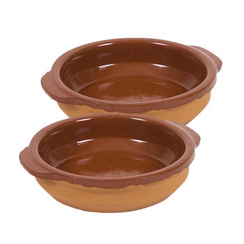2x Terracotta tapas bakjes/schaaltjes 15 cm - Snack en tapasschalen