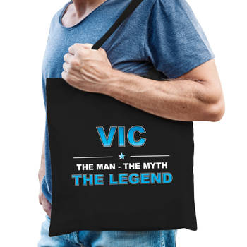 Naam Vic The Man, The myth the legend tasje zwart - Cadeau boodschappentasje - Feest Boodschappentassen