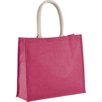 Fuchsia roze jute shopper/boodschappentas 42 cm - Boodschappentassen