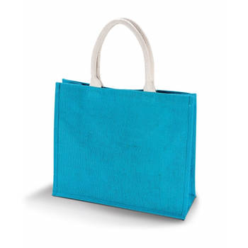 Blauwe jute shopper/boodschappentas 42 cm - Boodschappentassen