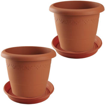 2x stuks bloempotten met onderschaal terra cotta rond diameter 30 cm - Plantenpotten