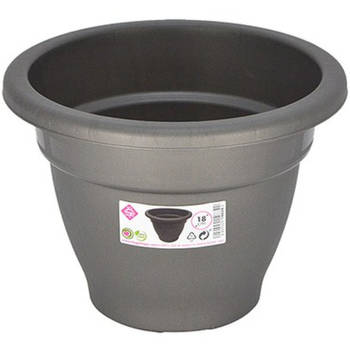 Grijze ronde plantenpot/bloempot kunststof diameter 18 cm - Plantenpotten