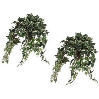 2x Hedera klimop kunstplanten groen in grijze sierpot L45 x B25 x H25 cm - Kunstplanten