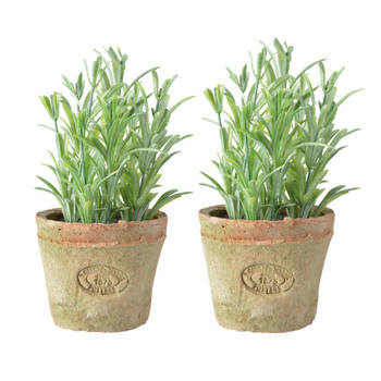 2x stuks kunstplanten rozemarijn kruiden in terracotta pot 16 cm - Kunstplanten