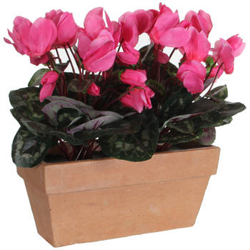 Cyclaam balkon kunstplant roze in keramieken pot L29 x B13 x H33 cm - Kunstplanten