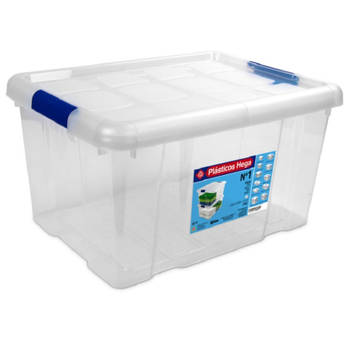1x Opbergboxen/opbergdozen met deksel 16 liter kunststof transparant/blauw - Opbergbox