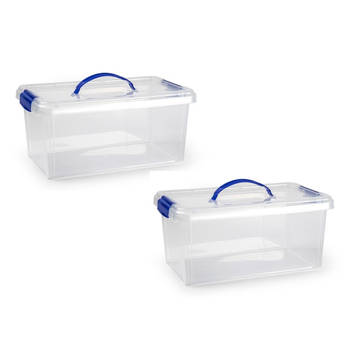 2x stuks opslagbak/organizer met deksel 10 liter transparant - Opbergbox