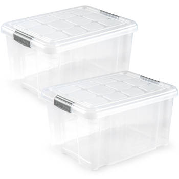 2x Opslagbakken/organizers met deksel 25 liter 42 cm transparant - Opbergbox