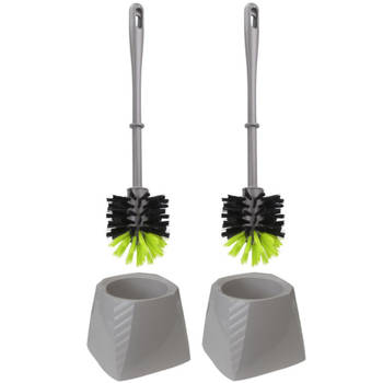 Set van 2x stuks kunststof wc-borstels/toiletborstels met houders grijs/groen 37.5 cm - Toiletborstels