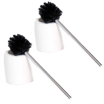 2x stuks wc/toiletborstels met houders zwart/wit 39 cm keramiek - Toiletborstels